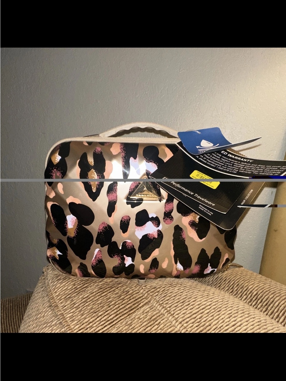 Leopard Print Cosmetic Case with Pink and Tan Accents